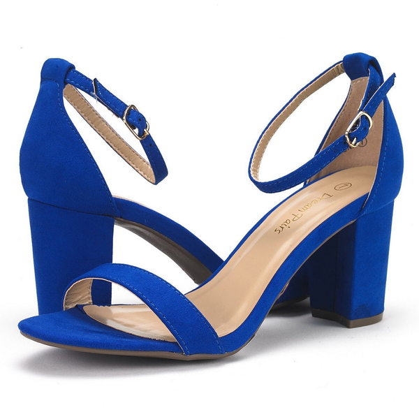Open Toe Chunky Heel Sandals - ROYAL BLUE - 5